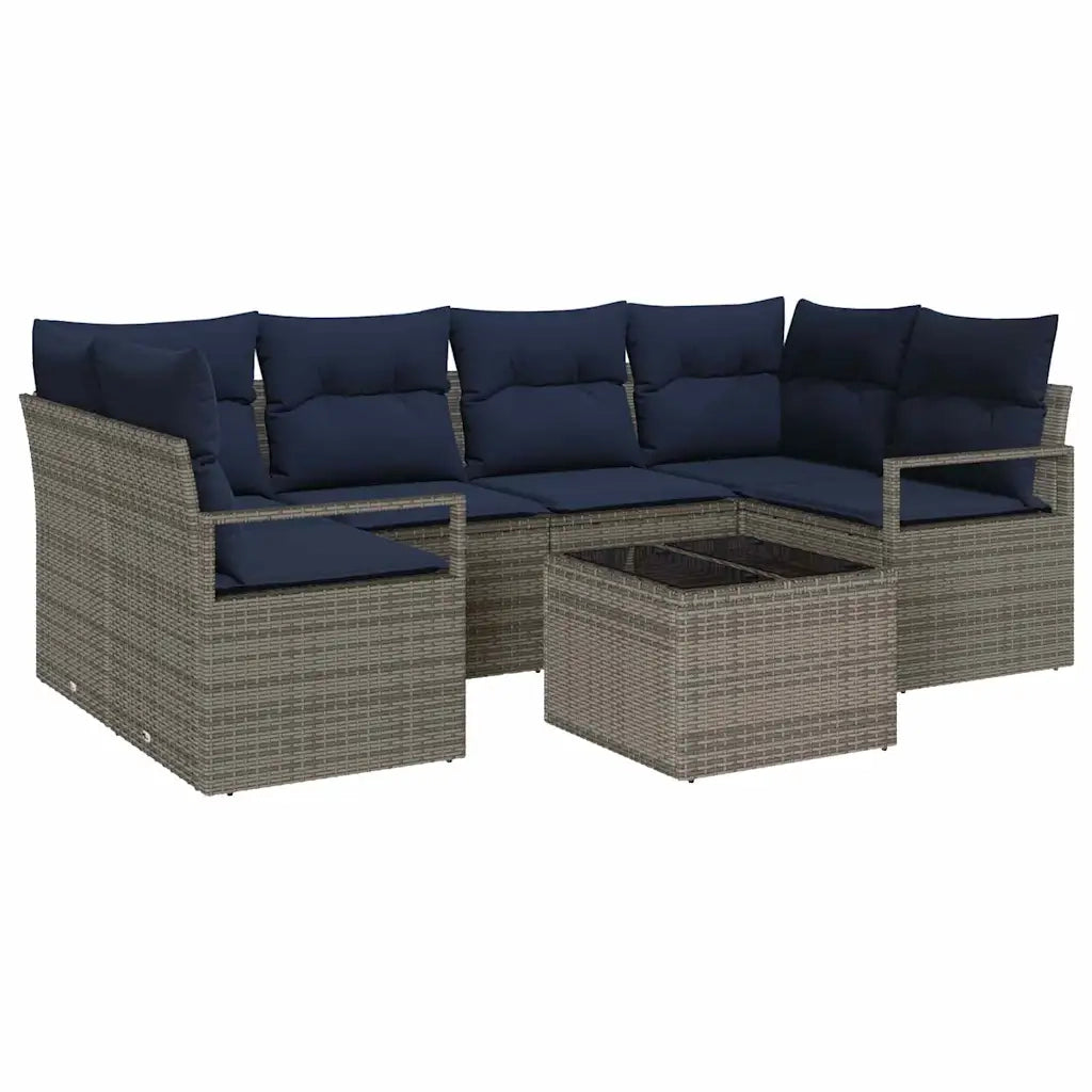 Set di divani 7 pcs Grigio e Blu polyrattan
