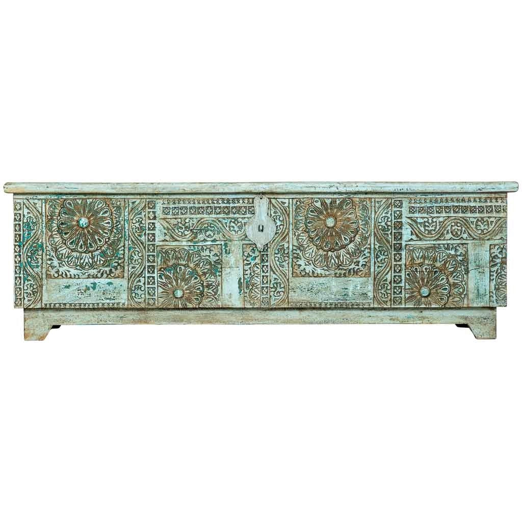 Bauletto artigianale in legno blu 150x45x46h cm
