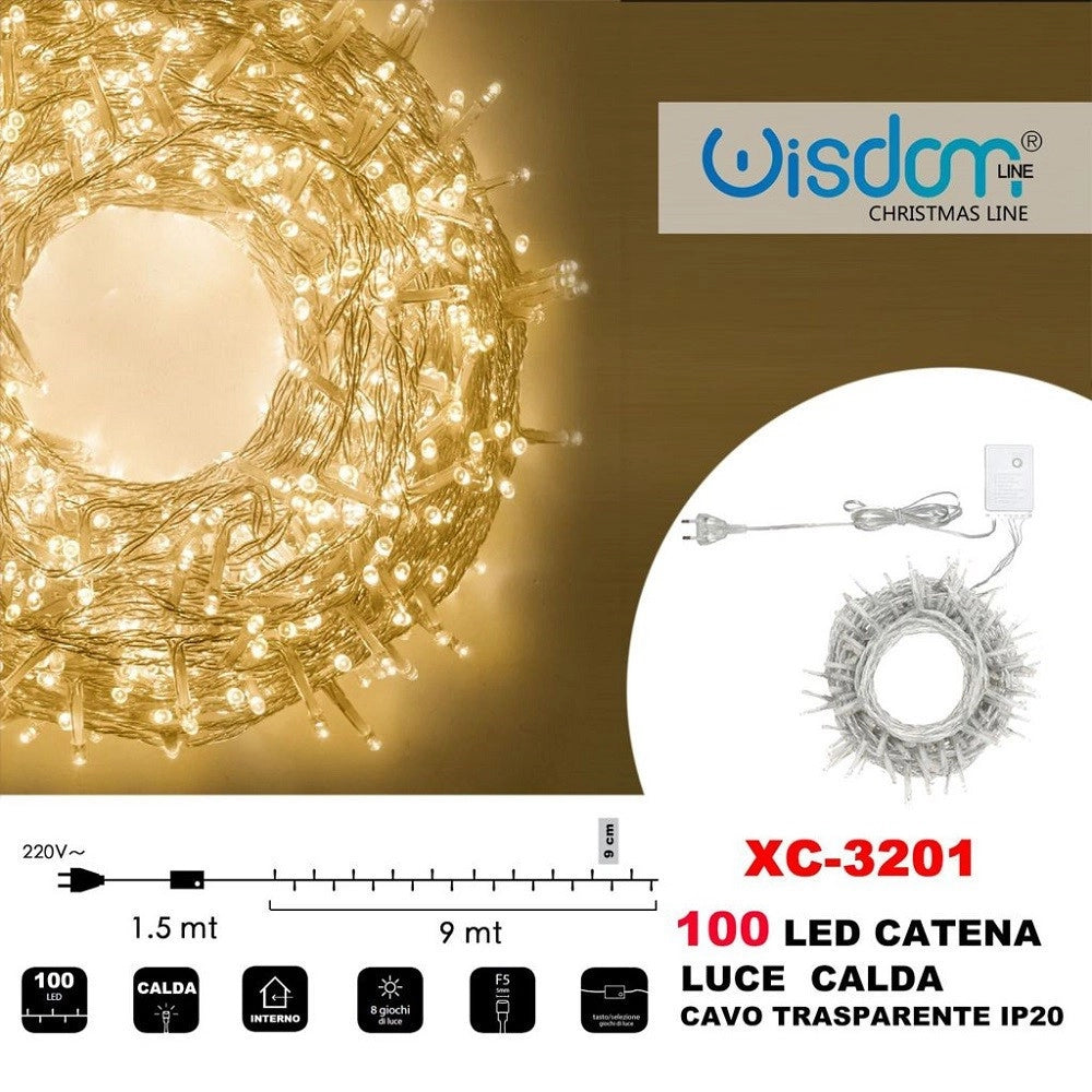 Trade Shop - Catena Luminosa 100 Luci Led Lucciole Luce Calda Cavo Trasparente Ip20 Xc-3201 -