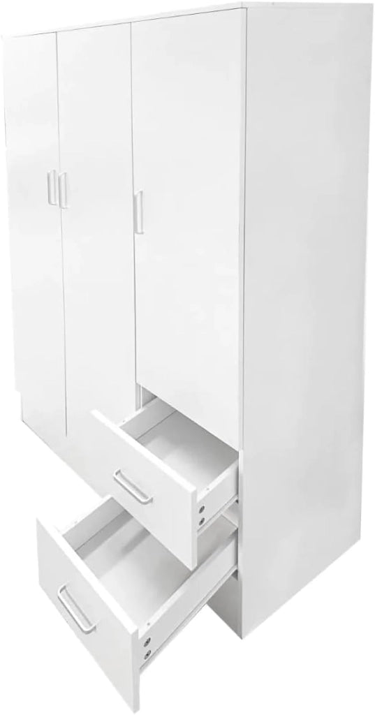 Armadio Camera da Letto 3 Ante 2 Cassetti Bianco 120x50x170 cm