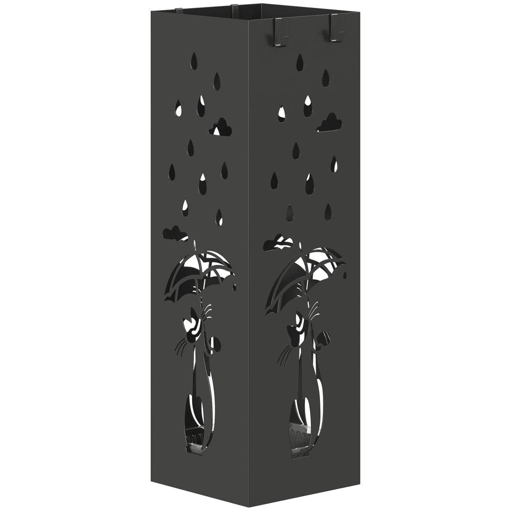Portaombrelli con Vassoio e Ganci ¨C zephmum ¨C Nero, Metallo, 15.5x15.5x49 cm