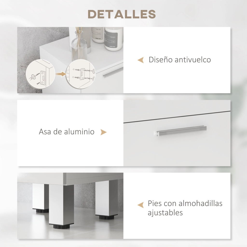 Mobile da bagno con 4 cassetti e 4 gambe ¨C Xylo ¨C Bianco lucido 30x30x93cm