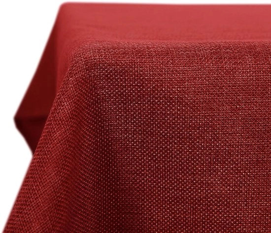 Tavolo in Lino con Effetto Lotus, 250x140cm, Rosso, 1 Pezzo