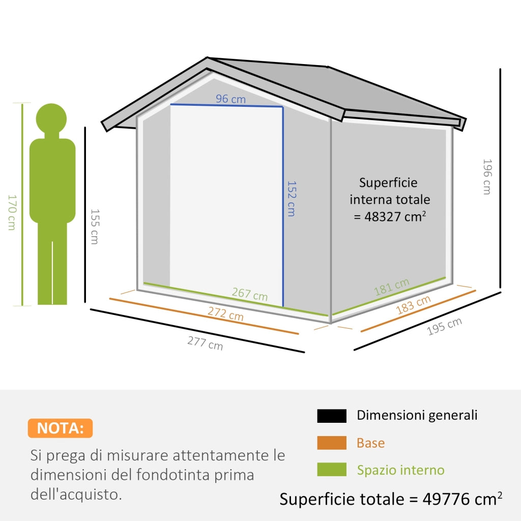 Casetta Box da Giardino in Lamiera Grigia 277x191x192 cm