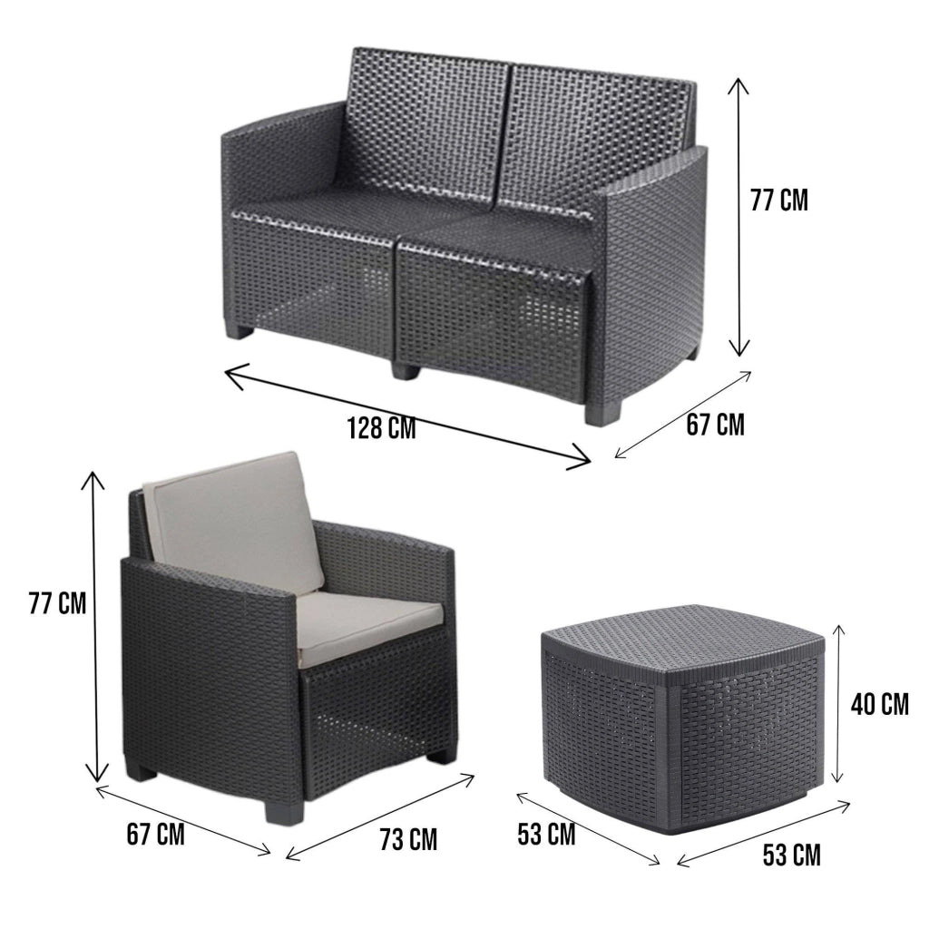 Salottino Outdoor Bacco, set Salotto da Esterno 4 Posti Made in Italy, Nero Antracite