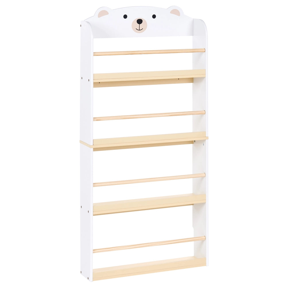 Libreria per Bambini a 4 Livelli in Stile Scandinavo a Tema Animale - Bianco, MDF e Legno di Pino