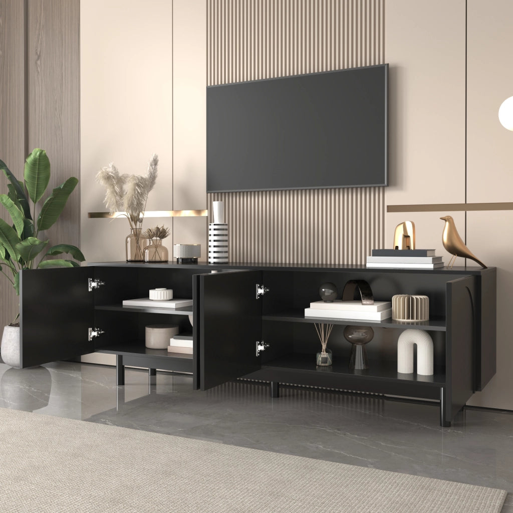 Mobile TV con 4 Ante e Ripiani Regolabili; Push-to-Open; Stile Moderno; 175¡Á38¡Á56 cm; in MDF; Nero