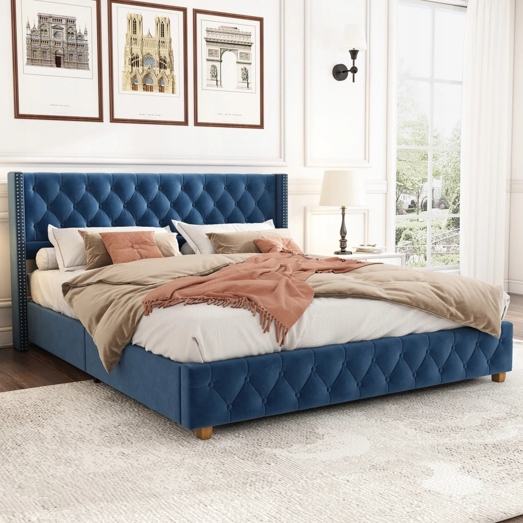 Letto 160x200 cm - Xylo - Velluto, Fasce, Idraulico, Grigio