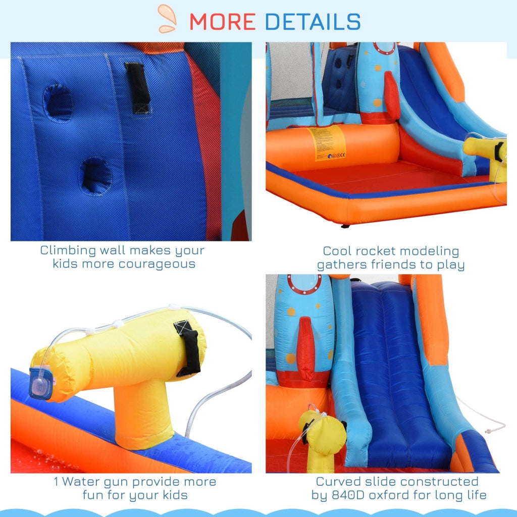 Castello Giostra Gonfiabile 370x270x185 cm con Scivolo Piscina e Pompa Multicolor