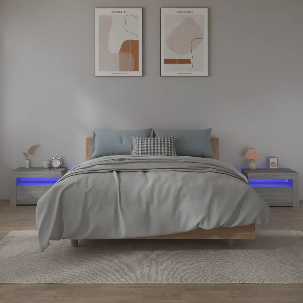 Comodini 2 pz con Luci LED-Set di 2 Tavolino da notte Grigio Sonoma 60x35x40 cm 167413
