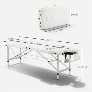 Lettino massaggio pieghevole regolabile in altezza con poggiatesta, PVC bianco, 215 x 60 x 61-84 cm