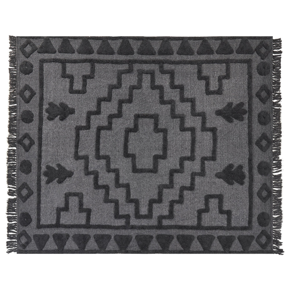 Coperta Grigio Cotone 220 x 240 cm Grande Coperta Letto Lancio Ciuffo Stile Boho