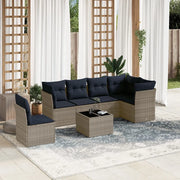 Set Divani da Giardino 7 pz con Cuscini Grigio in Polyrattan 3217711