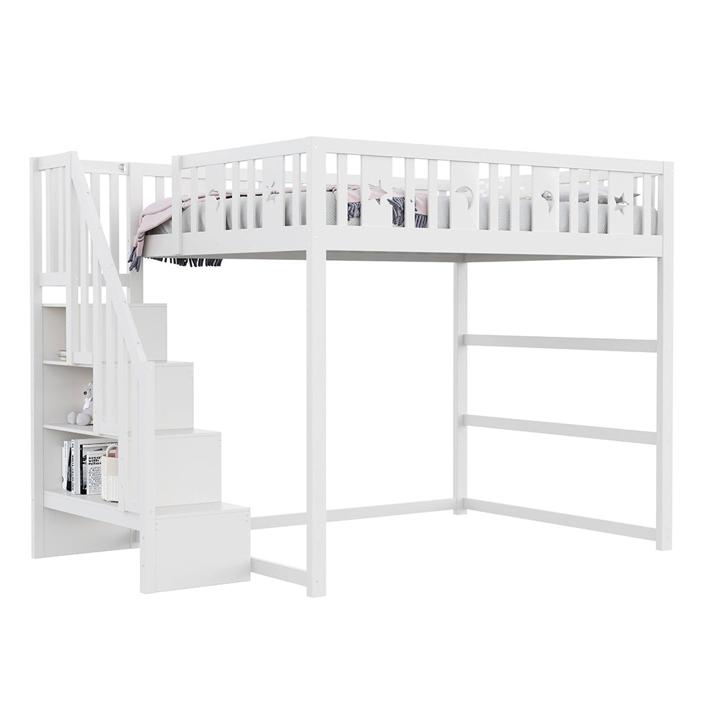 Letto a castello bambini - Xylo - 140x200 cm stelle lune bianco