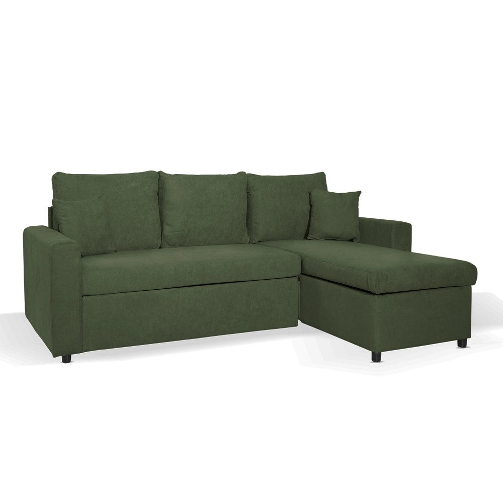 Divano con penisola reversibile funzione letto Golf tessuto verde muschio 225x148x91H