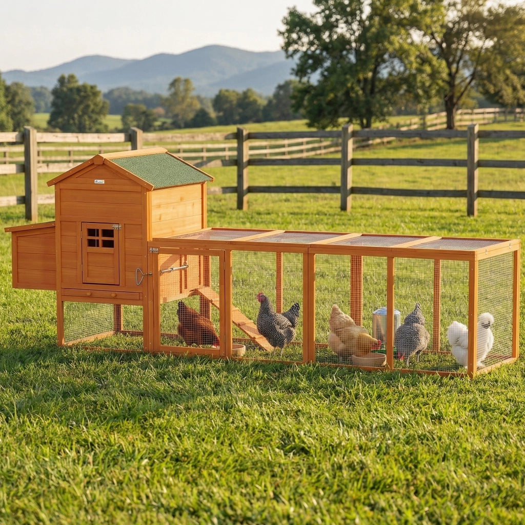 Pollai in Legno per 3-6 Galline con Tetto e Nido ¨C Zephmum ¨C 297.5x68x118 cm