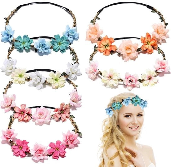 Corone di fiori di alta qualità - 6 pezzi - Fascia per donne/bambini - Matrimonio/festa - Riciclabile - Finestra realistica