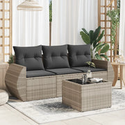 Set Divano da Giardino 4pz con Cuscini Grigio Chiaro Polyrattan