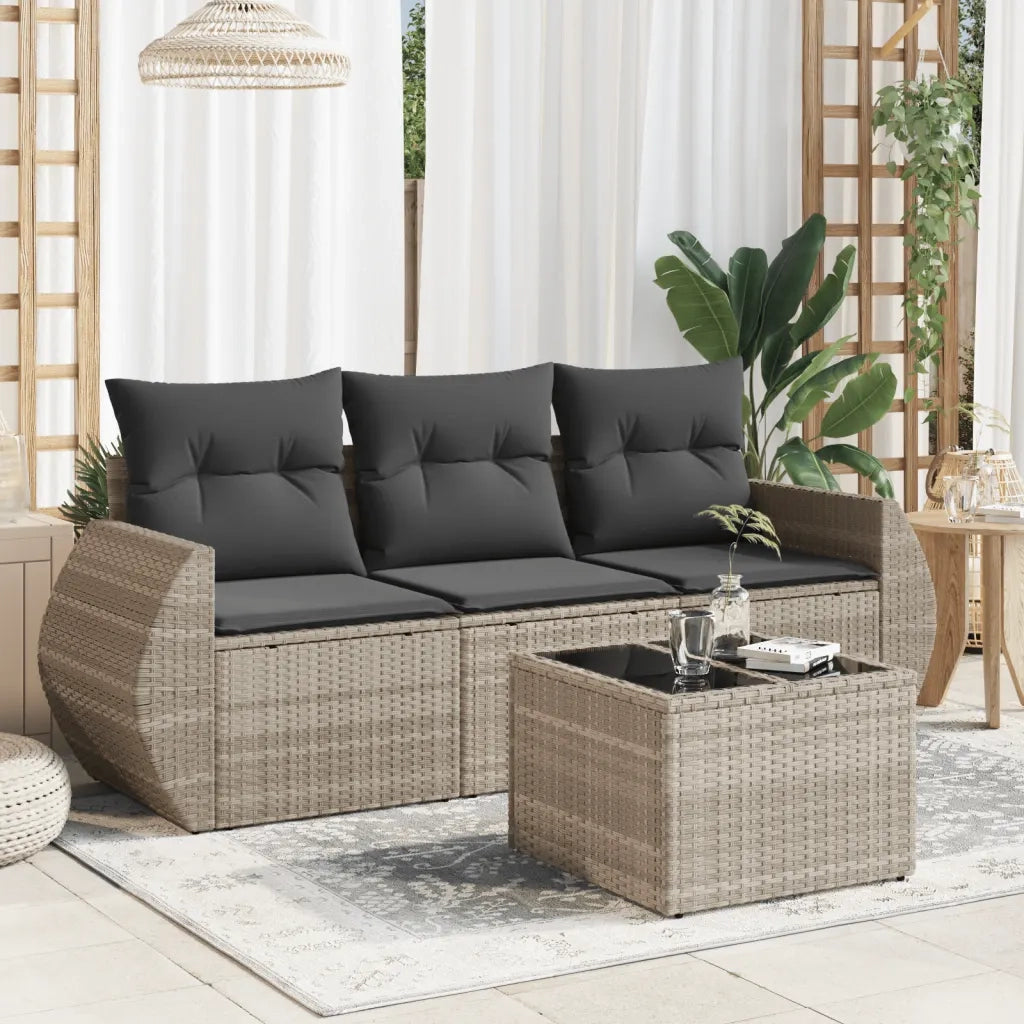 Set Divano da Giardino 4pz con Cuscini Grigio Chiaro Polyrattan