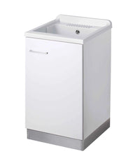Mobile LAVATOIO in LEGNO a 1 anta - 50x50 (H.85) c/vasca in PP e asse LEGNO - CR - COL: BIANCO LUCIDO
