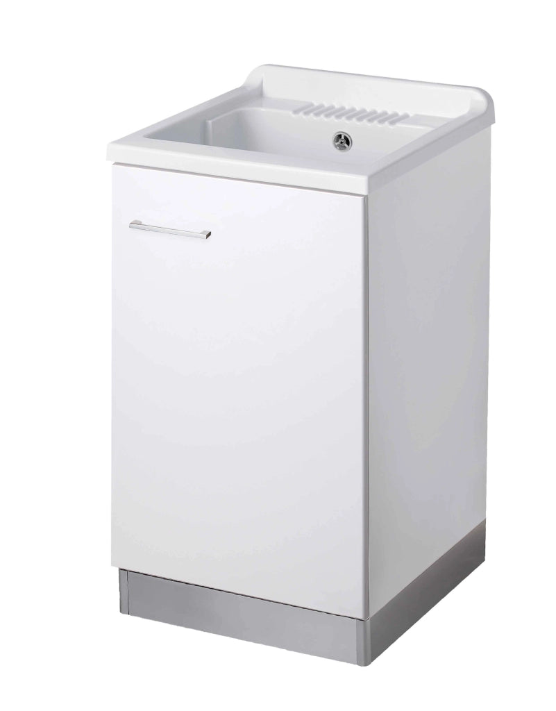 Mobile LAVATOIO in LEGNO a 1 anta - 50x50 (H.85) c/vasca in PP e asse LEGNO - CR - COL: BIANCO LUCIDO