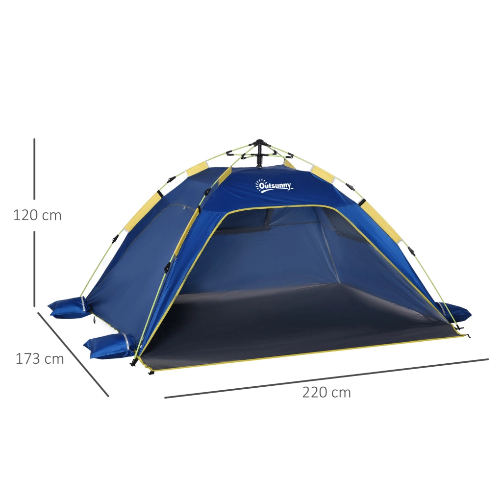 Tenda da Spiaggia Pop Up 2 Persone ¨C zephmum ¨C Blu Giallo 220x173x120 cm