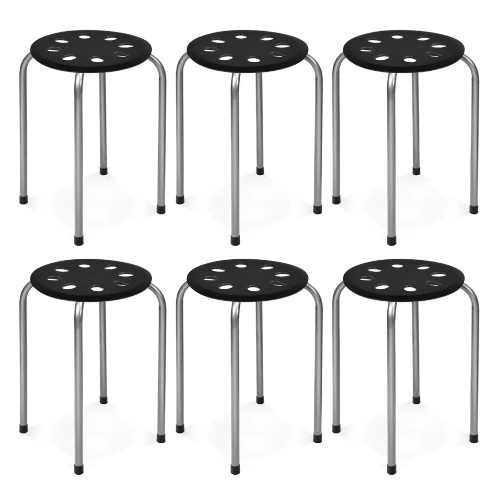 Set di 6 sgabelli rotondi impilabili 30 x 30 x 44,5 cm con spazio ventilato e seduta ergonomica in metallo grigio 20_0014190