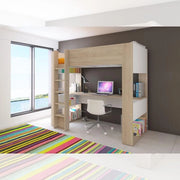 Cameretta 1652 con letto a soppalco e scrivania sottostante colore bianco e rovere