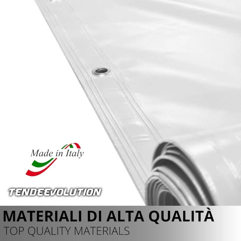 Telo PVC OSCURANTE Impermeabile Bianco | Telone Occhiellato Ogni 25CM 850g/mq | Copertura Esterna | 5x8m | Resistente Multiuso