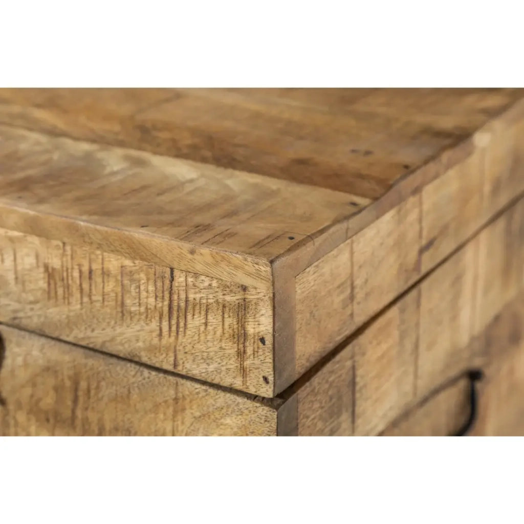 Tavolino basso o panca contenitore MERAX 115 cm in legno massiccio di mango e metallo stile industriale