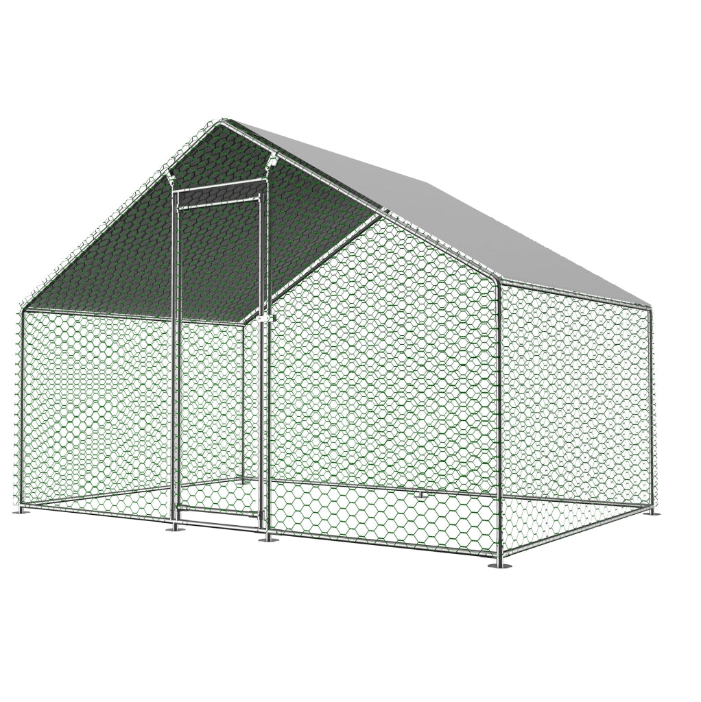 Recinto per polli 3x2x2 m con chiusura di sicurezza e telo impermeabile in metallo argento
