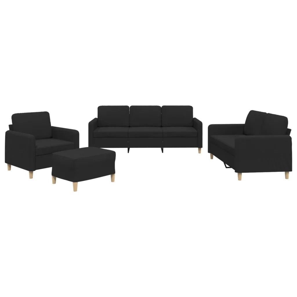 Set di Divani 4 pz con Cuscini Nero in Tessuto