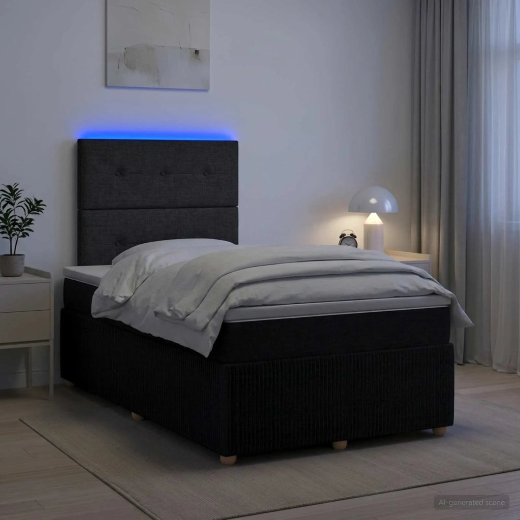 Letto Box Spring LED con Materasso Nero 120 x 190 cm Tessuto 3455813