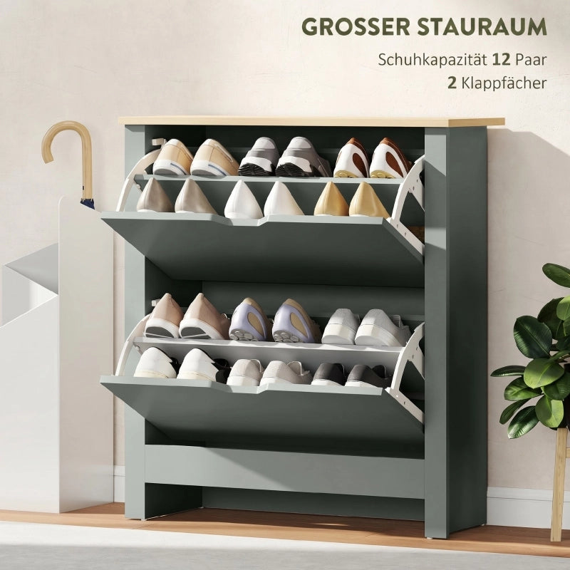 Scarpiera con 2 cassetti a ribalta e ripiano superiore, per ingresso, in legno, grigio chiaro, 72 × 26 × 80 cm