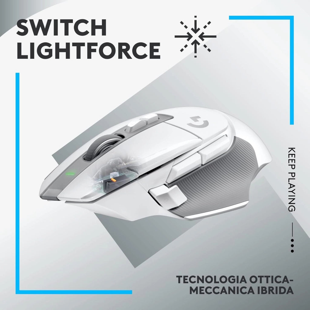 Logitech G G502 X LIGHTSPEED Mouse Gaming Wireless - Mouse Ottico con Switch Ottico-Meccanici Ibridi LIGHTFORCE, Sensore per Gaming HERO 25K, Compatibile con PC - macOS/Windows - Bianco