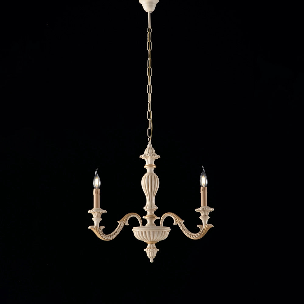 Lampadario Shabby Chic Leonardo Legno Avorio Oro 3 Luci E14