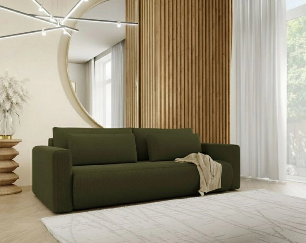 Erbezzo, Divano Letto 2 Posti Contenitore, 240x105 cm Verde