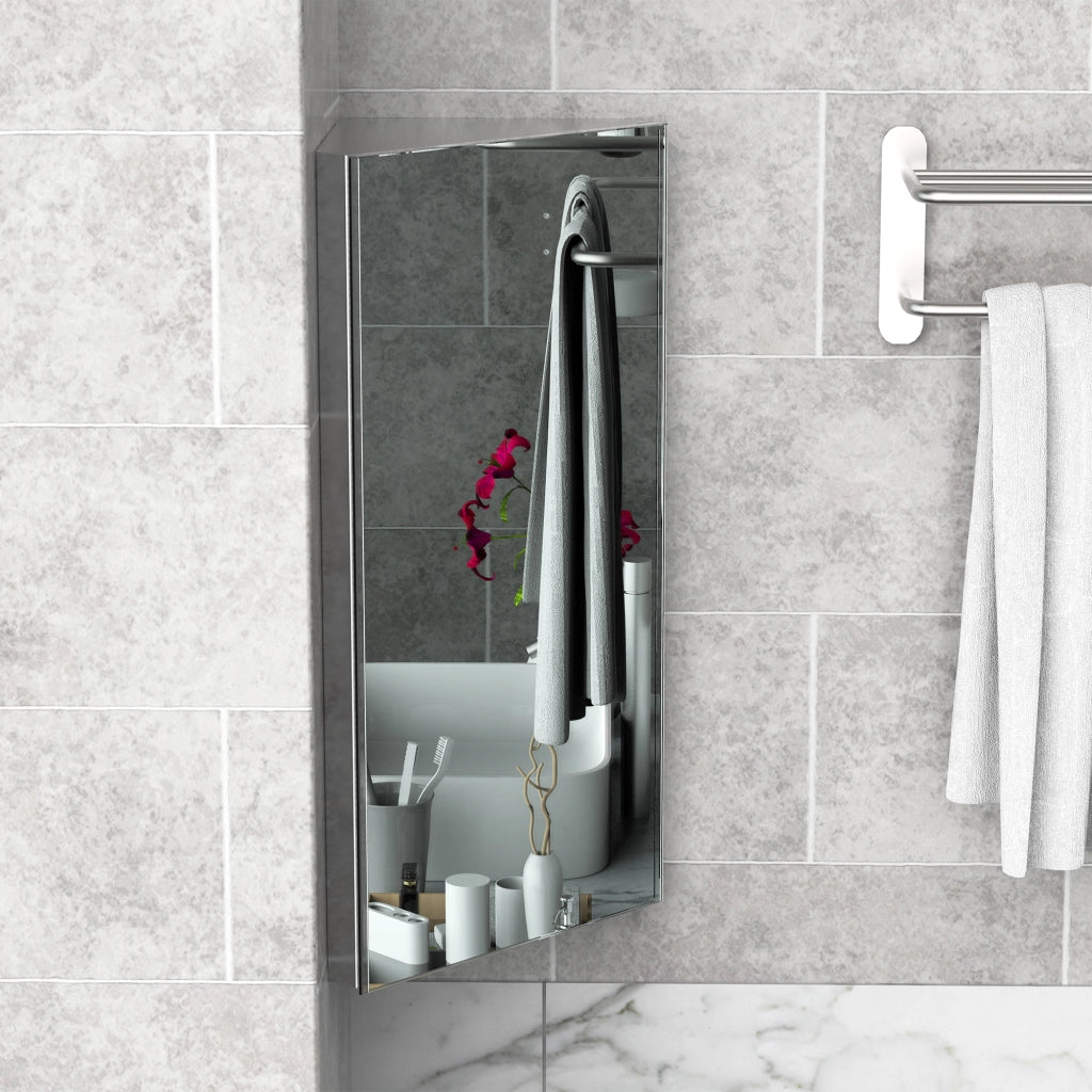 Armadietto Angolare Bagno, Specchio Bagno Contenitore con Chiusura Magnetica e 3 Ripiani Salvaspazio, 60x30x18.4cm