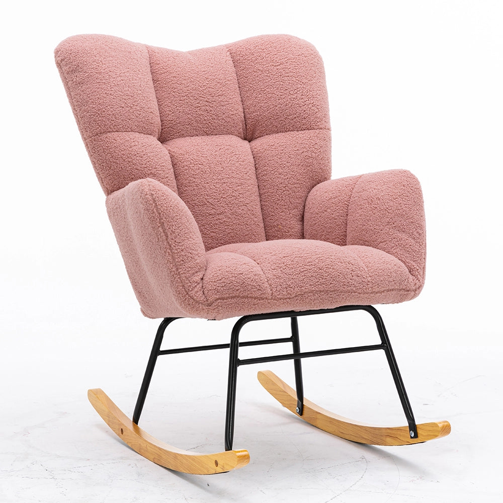 Poltrona a dondolo moderna - Xylo - Tessuto teddy, rivestimento imbottito, rosa