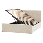 Letto contenitore Rivestimento in velluto beige 180 x 200 cm con testiera trapuntata a rombi con base a doghe