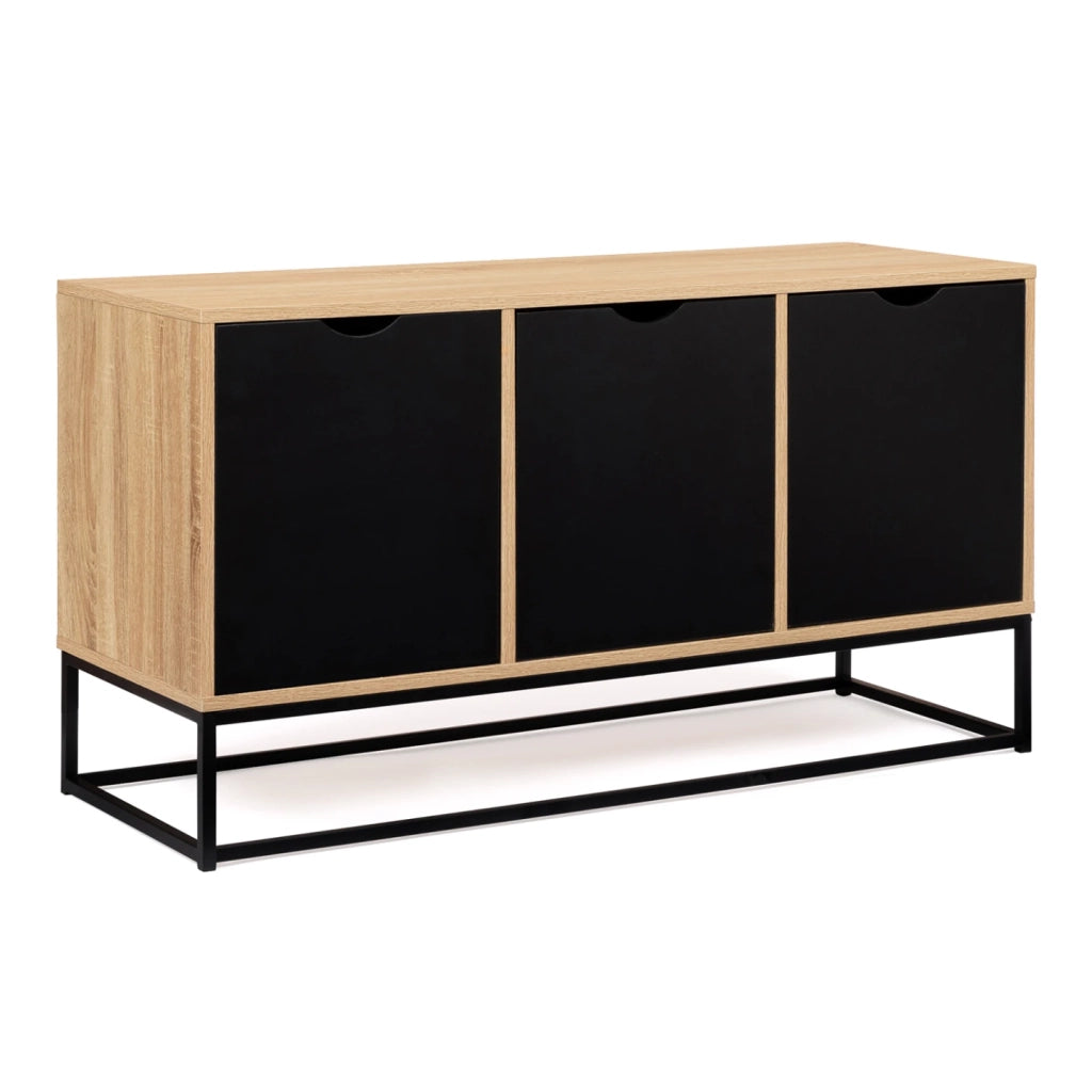 IDMarket - Credenza bassa a 3 ante, nera, design industriale BOSTON