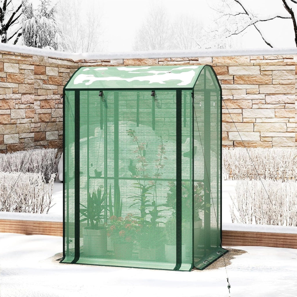 Serra da Giardino con Porte Avvolgibili, Serra da Balcone, Telo in Rete PE 140 g/m², per Piante Idrorepellente a Fori Rotondi per Piantare Pomodori Rampicanti e Altro, Verde