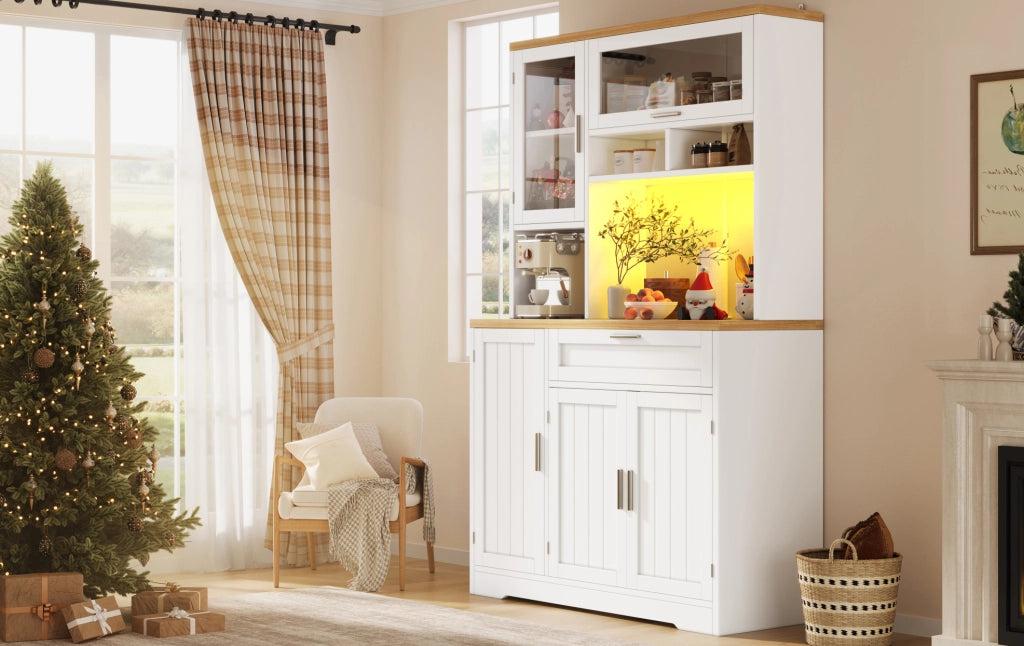 Mobile alto con vetrine, LED USB e app, bianco, 104x40x180 cm