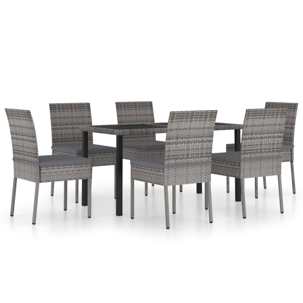 Set da pranzo da giardino per esterni da 7 pezzi in resina di vimini grigia 02_0014048