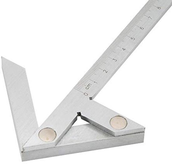 Misuratore angolare di precisione con quattro angoli - Costruzione in acciaio - Misurazione precisa - Dimensioni 100 x 70 mm - Peso 196 g - Righello