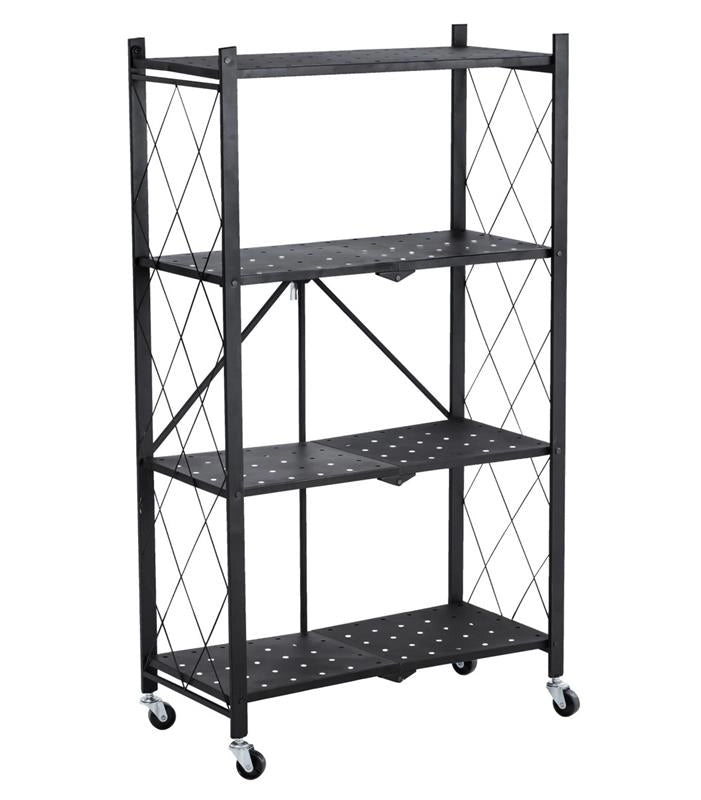 MA MAISON SCAFFALE PIEGHEVOLE 4 RIPIANI NERO CON ROTELLE PER SPOSTAMENTO RICHIUDIBILE E RIPONIBILE 72X24X125 CM