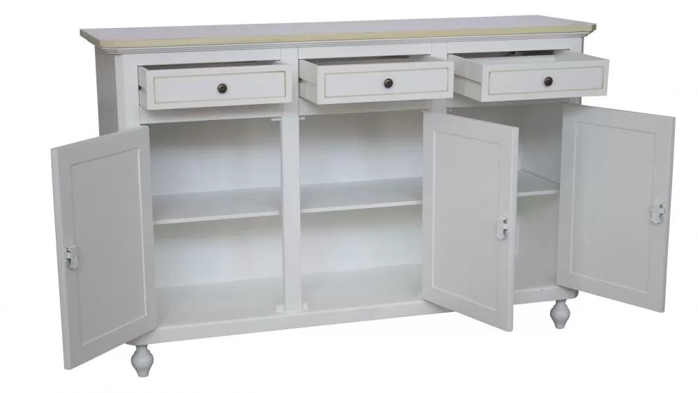 Credenza 3 ante legno bianca decorata filo verde 150x45x98 - Mobili 2G