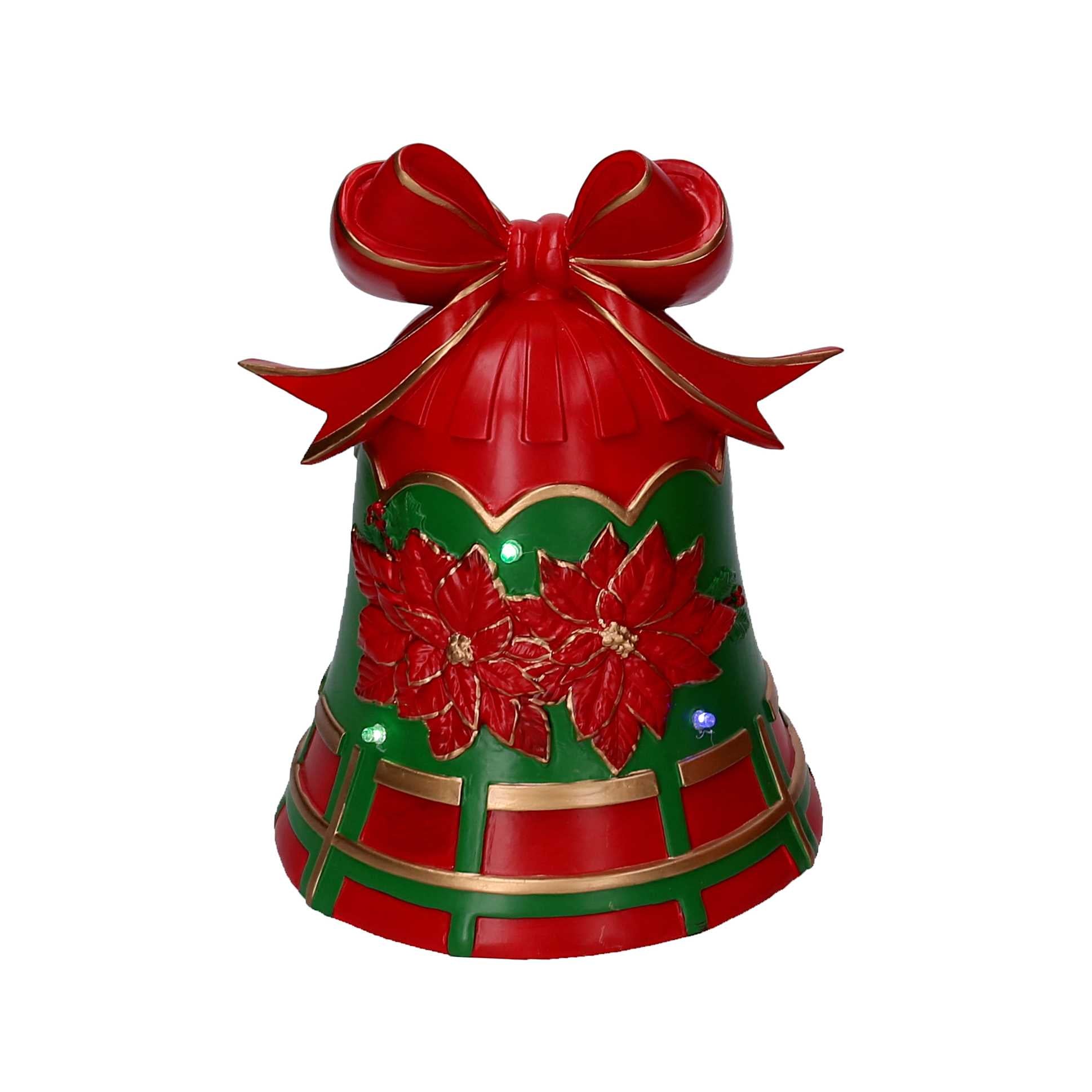 Campana resina fiori verde e rosso con led cm 20x19xh25