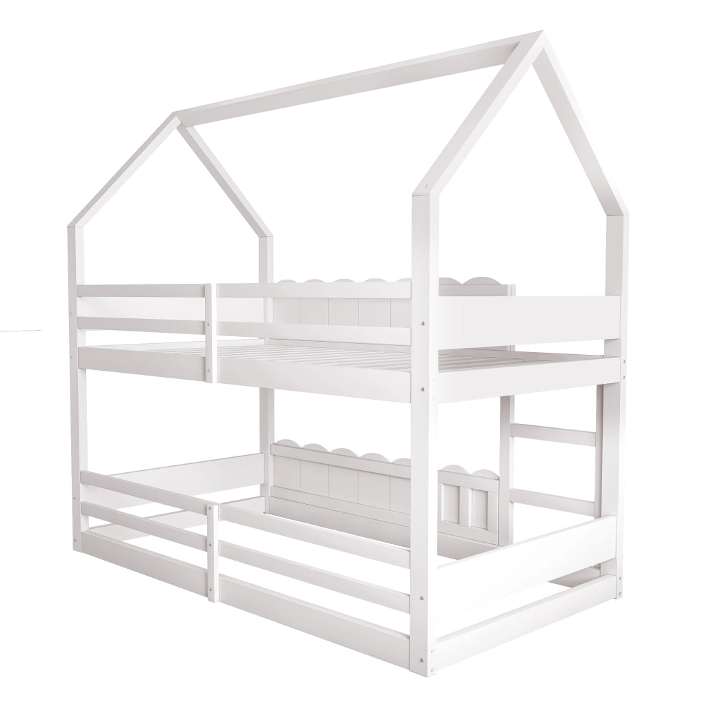 LETTO a castello a forma di casa 90x200 cm in legno bianco