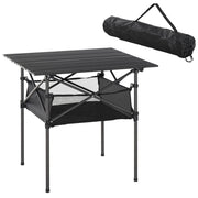 Tavolo da campeggio, pieghevole in alluminio, leggero, portatile con borsa a rete, nero, 70x70x69 cm